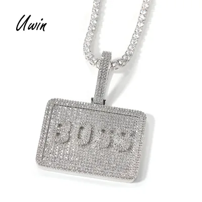 2022 New Personalized Custom Name Necklace Small Size Square Shape Band Pendant Brass Zircon Pendant Women Man