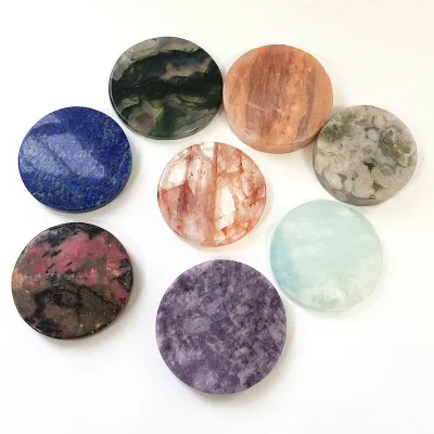 Wholesale Natural Gemstone Aquamarine Round Shape Agate Slice Crystal Plate Bracelet Core Plate for Decoration