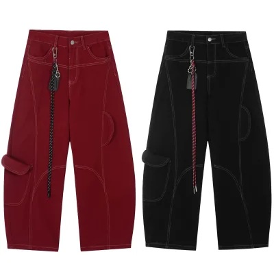 2025 American Retro Casual Pants Mid Waist Breathable Denim Solid Pattern Loose Fit Mid Waisted Straight Jeans Design