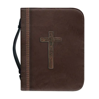 Personalized Custom Cross Leather Bible Cover With Handle Stitched Christian Bible Protective Case Custom Logo Religious Gift