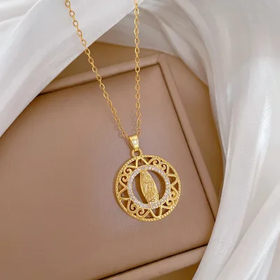 Lady's necklace stainless steel chain with copper set zirconia Virgin Mary necklace