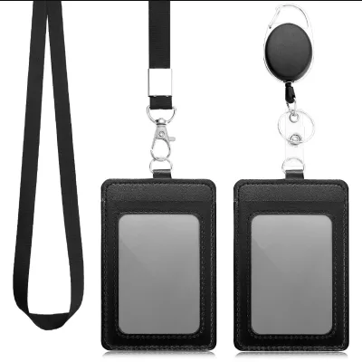 Wholesale Luxury Custom Leather ID Business  Credit Card Holder with Lanyard Promotional Badge Holders