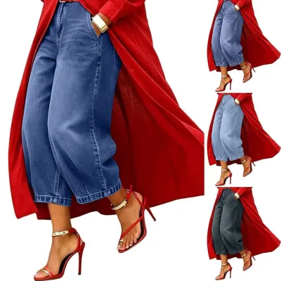 Wholesale 2026 New Stylish Loose-Fit Versatile Autumn Straight-Leg Denim Shorts Cropped Jeans for Women for Europe and the US