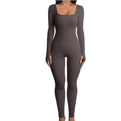 Elegant Quick Drying Jumpsuit for Women Regular Fit Threaded Square Collar Enhances Hip Curves