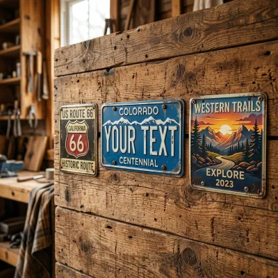 Custom Personalized Aluminum License Plate Vintage Retro Route 66 Scenery Embossed Metal Wall Decor Sign