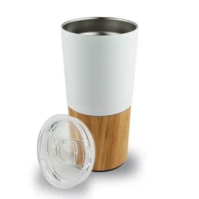 600ml Wherever Coffee Cup MS044 Vacuum Insulated Tumbler Bamboo Base Mug Hot Cold Drink Bottle BPA Free