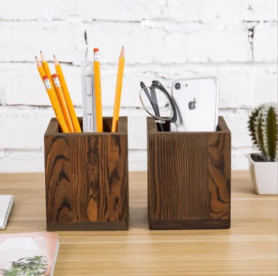 Customize Organizer Stand Desktop Office Wooden Pen Display Holder