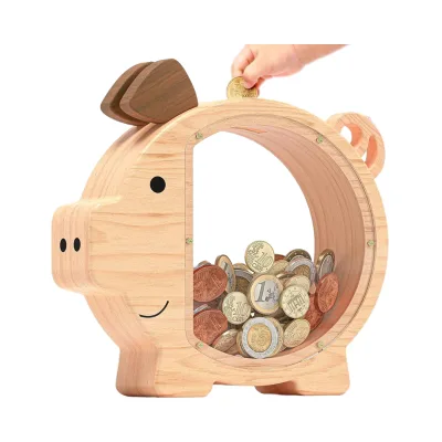 Summidate Large Cute Wooden Piggy Bank Unbreakable Wood Money Box Creative Saving Money Jar Number Personalized Gifts for Kids