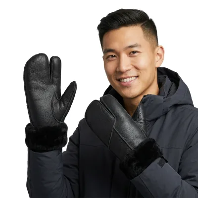 Thick Split Finger Mittens with Fur Cuff, Windproof & Super Warm, for Cold Weather, Outdoor & Skiing, Customizable