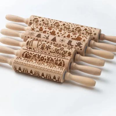 Custom Beech Rolling Pin Christmas Style Rolling Pin, Rolling Pin With Roller