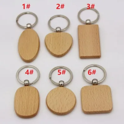 Wooden Eco-Friendly Carabiner Keychain Round Square Shape Blank Key Rings DIY Holders for New Year with Silk Screen Printing