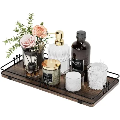 Modern Portable Wooden Toilet Paper Basket Standing Type Single Tier Bathroom Countertop Storage Tray