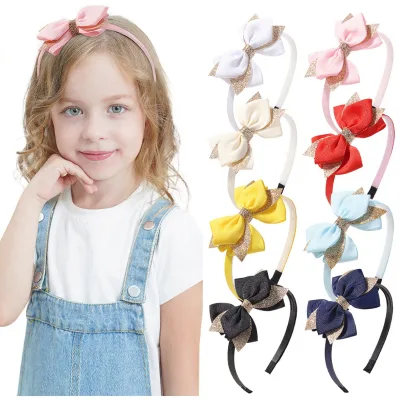 2025 Cross-Border New Style Bowknot Plaid Three-Dimensional Glitter Children's European-American Style Gretel Handmade Headband