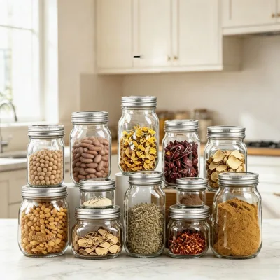 Multi Size Thickened Transparent Glass Mason Jar Airtight Aluminum Cover Food Storage Canister for Jam Pickle Dried Flower