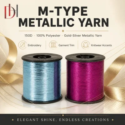 M-Type 150D Metallic Yarn 100% Polyester Gold Silver Thread Fancy Yarn for Embroidery Garment Trim Knitwear