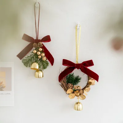 Xmas Wholesale Christmas Tree Wreath Ribbon Bow Christmas Bows Decoration Christmas Bows with Bells Flowers Wreath