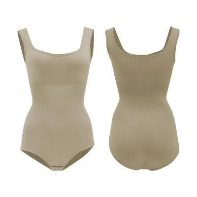 Square Neck Strappy Tank Bodysuit Wide Bra Strap Waist Slimming Brief Bodysuit Shapewear