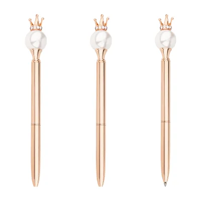 Cute Crown & Pearl Decorative Ballpoint Pen, Colorful Novelty Writing Pen for Girls, Gift & Stationery Collection