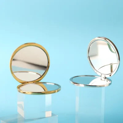 Metal Round Folding Double Sided Cosmetic Mirror Compact Mini Vanity Mirrors Portable Makeup Pocket Personalized Fold