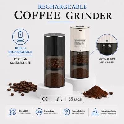 Electric Coffee Grinder Rechargeable Cordless Coffee Grinder with Adjustable Settings for Travel Home Office Use