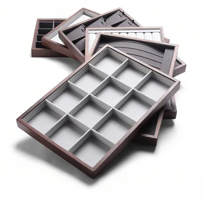 Luxury Jewelry Wooden Pu Leather Jewelry Storage Tray Plate Ring Pendant Necklace Display Tray for Jewelry Counter