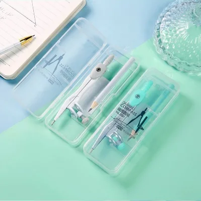 High Quality Zinc Alloy Student Compass with Pencil, Plastic Box Compass Set, Safety Compass