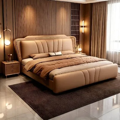 Small Bedroom Soft Bed with Narrow Frame and Rounded Upholstered Design for Limited Space