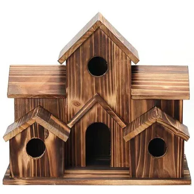 Sustainable Square Wooden Birdhouse for Outdoor Wild Bird Watching Garden Decorative Feature Made Similar Tomato Cage All