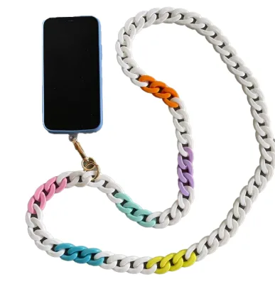 New product 2025 universal custom strap Hip hop colorful acrylic crossbody belt lanyard shoulder beaded women charms chain phone straps