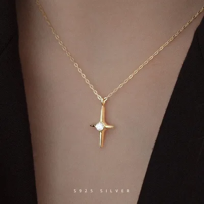 Fashion Simple Cross Pendant Necklace Jewelry 925 Sterling Silver Zircon Crystal Necklace Women