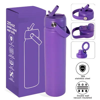 Portable 25 OZ Double Wall Insulated Vacuum Stainless Steel Water Bottle Sweat Proof Leakproof Drinking Flask for Travel School