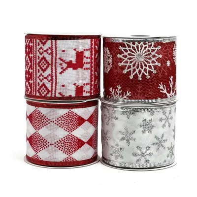Best Selling Red Christmas Snowflake Wired Ribbon 100% Polyester for Present Wrapping