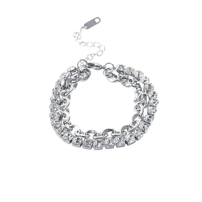 Double Encrusted Diamond Bracelet Female Ins tide Senior Design Sense Super Flash Delicate String Hand Jewelry Wholesale