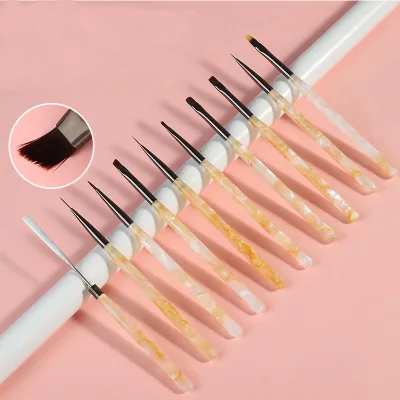 Marble Amber Handle Nail Art Brush Set Professional UV Gel Liner Painting Pen Manicure Nail Extension Tools