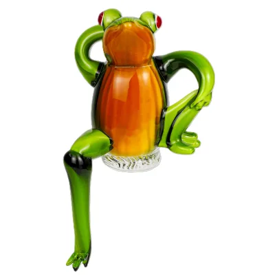 Art Glass Frog Figurine with Relaxed Pose, Whimsical Decorative Statue. Ideal for Home Decor, Collectibles