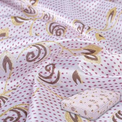 Free Sample Eco-Friendly Anti-Static Knitted Gold Foil Print 100% Polyester Tricot Fabric Girls Garment Use 70gsm Lightweight