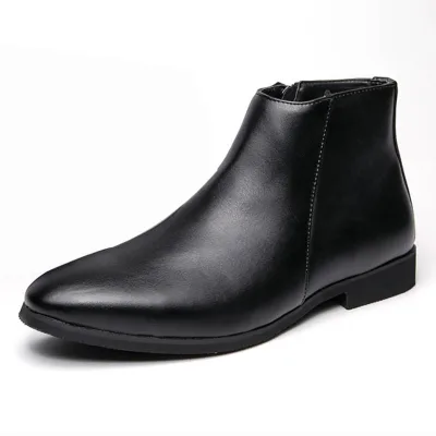 Men Casual Dress Wedding Shoes Black Color Durable Handsome Point Toe PU Leather Boots for Men