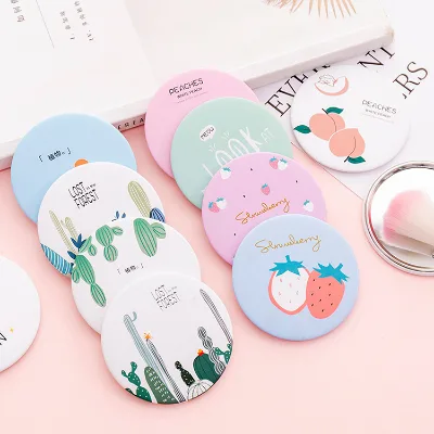 Pattern Printed Small Cute Round Plastic Pocket Cosmetic Hand Held Makeup Mirror