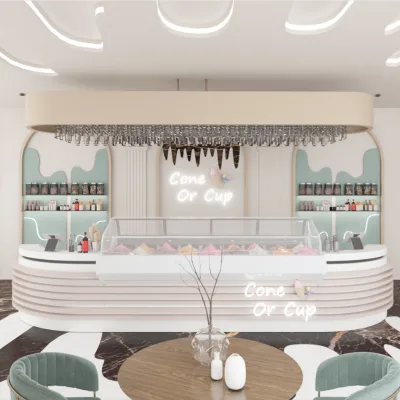 Modern Gelato Store Wall Display Shelf Colorful Bespoke Sweets Shop Interior Custom Ice Cream Shop Furniture