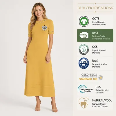 Women Sweater Solid Color Knit Midi Dress Women Elegant A-Line Pearls Beaded Casual Office Knitted Maxi Dress Wholesale