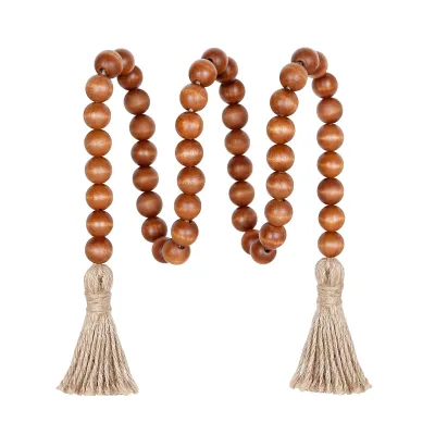 39 Inch Wood Bead Garland Farmhouse Beads with Tassels Handmade Brown Wooden Beads Decorative Beads Christmas Decor