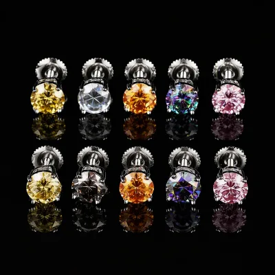 Wholesale 925 Silver Four Claw Inlaid Color Moissanite Earrings Ladies Screw Earplugs Simple Earrings
