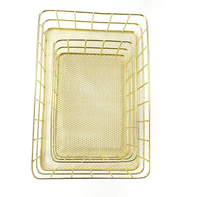 Premium Rose and Gold Metal Iron Wire Plating Storage Basket for Wardrobe Organization
