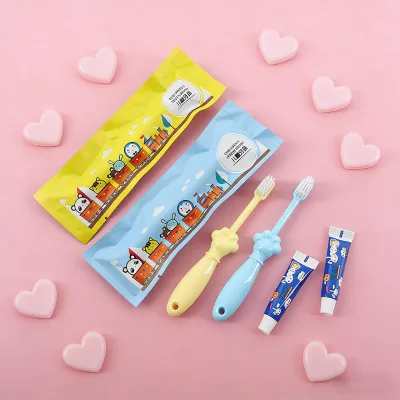 Kids 3 Sided Disposable Eco-Friendly Portable Modern Luxury JUNTU Brand Toothbrush Toothpaste Set for Baby Soft Gentle Cleaning