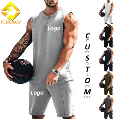 Fengway Custom Manufacturer Workout Tank Top Suit Sportswear Men's Jogging Outfits Gym Fitness 2 Piece Shorts Set