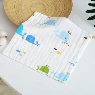Oem Soft Skin-Friendly Cute Printing Cartoon Cotton Towel Newborn Gauze Baby Washcloths and Face Towels for Wash