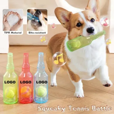 Squeaky Tennis Ball Bottle Dog Chew Toy-Interactive Teeth Grinding Rubber Pet Toy