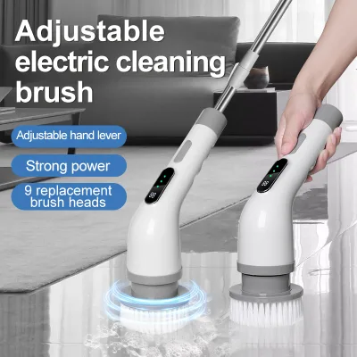 Electric Spin Scrubber Cleaning Brush Chargeable Cordless Power Turbo Scrub Scrubber With Extension Handle Adaptive Brush