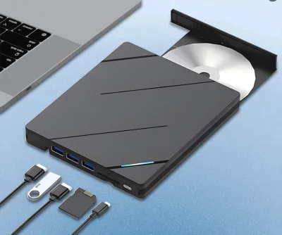 7-in-1 Luxury Portable Multifunctional Optical Drive External USB3.0 USB-C SD TF Card Slots CD DVD VCD Burner Laptop/Desktop