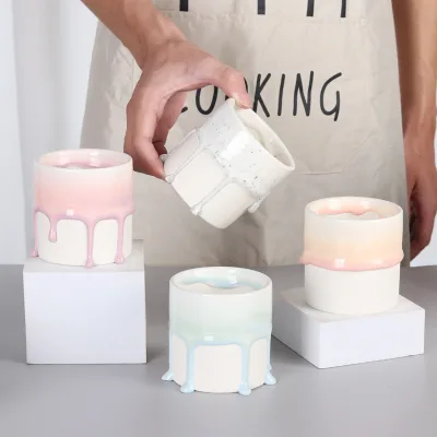 Nordic Style Glazed Ceramic Jar for Cheese Storage - Cylindrical Drip and Flow Glazed